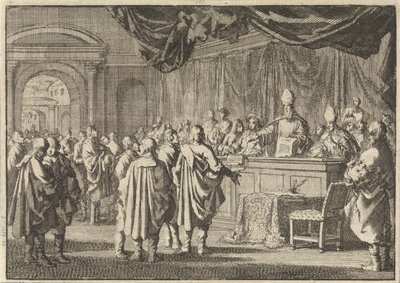 Reformed in Hungary Before a Court of Bishops and Other Catholics, 1670 by Jan Luyken