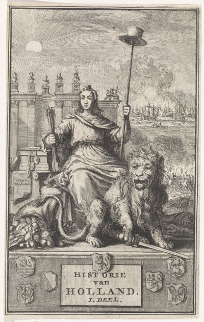 Dutch Maiden (Title Page for: F. de la Neuville, History of Holland Vol. I, 1704) by Jan Luyken
