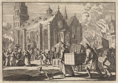 Residents of Speyer Trustingly Bring Their Furniture to the Cathedral Where It Is Burned by French General Monclar, 1689 by Jan Luyken
