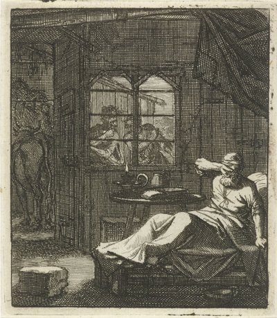 Man Spots Two Thieves Preparing to Steal a Cow Through the Window by Jan Luyken