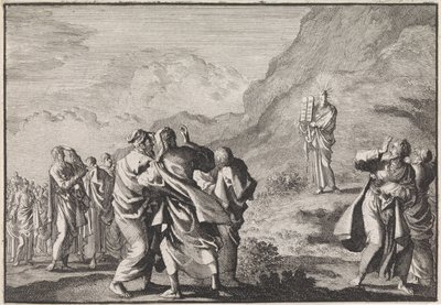 Moses Receives the Tablets of the Law and Shows Them to the People by Jan Luyken