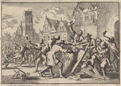 Riot in Dordrecht where a Portrait of Cornelis de Witt is Destroyed by the People, 1672 by Jan Luyken
