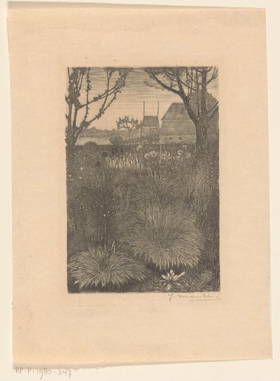 View of Garden with Shrubs and Sunflowers by Jan Mankes (signed by artist)