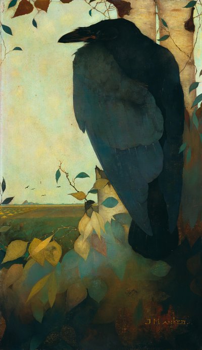 Raven on a Birch Tree by Jan Mankes