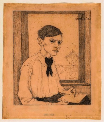 Self-Portrait, Three-Quarter View to the Right, Drawing by the Window by Jan Mankes