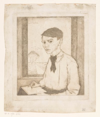 Self-Portrait Drawing by a Window by Jan Mankes