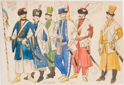 Costume Studies - A Series of Male Figures in Military Uniforms by Jan Matejko