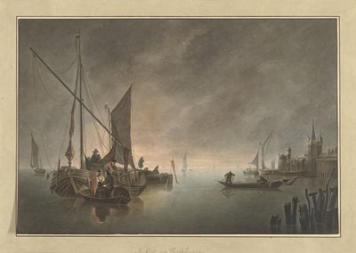 Ships Before a Walled City at Sunset by Jan Matthias Cok