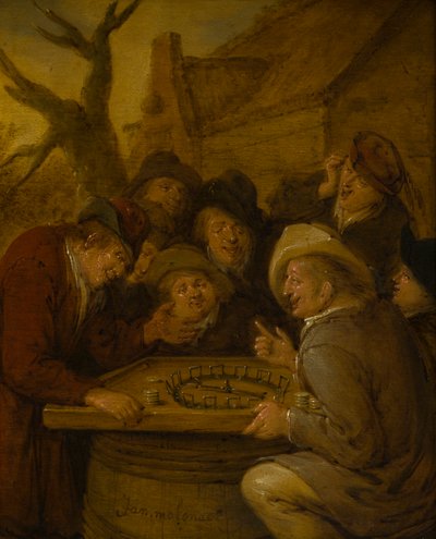 Boors playing a game of Rouge et Noir by Jan Miense Molenaer