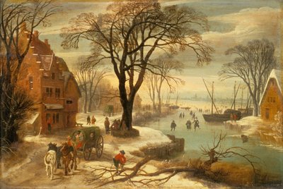 A Winter Landscape with Townsfolk on the Ice by Jan and Momper Joos de Brueghel