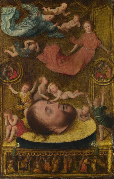 The Head of Saint John the Baptist, with Mourning Angels and Putti by Jan Mostaert