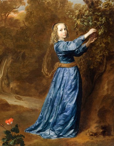 Portrait of a Girl Picking Grapes by Jan Mytens