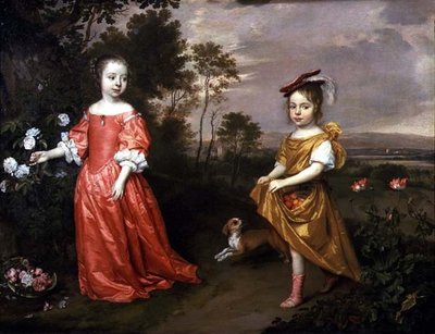 Two Children and a Dog in a Landscape by Jan Mytens or Mijtens