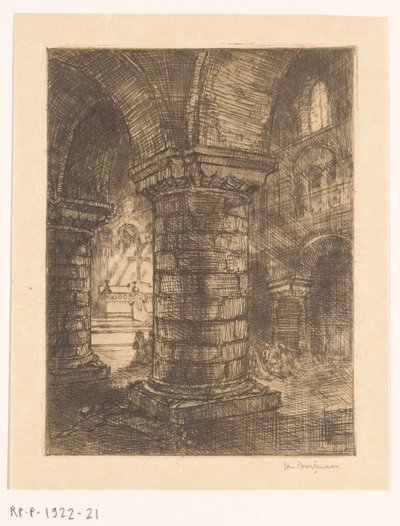 Lying Monk in a Church by Jan Poortenaar (signed by artist)