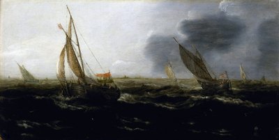 Dutch boats caught in a strong breeze by Jan Porcellis