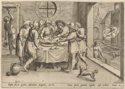 Preparation for the Passover by Jan Sadeler I, after Maarten van Cleef
