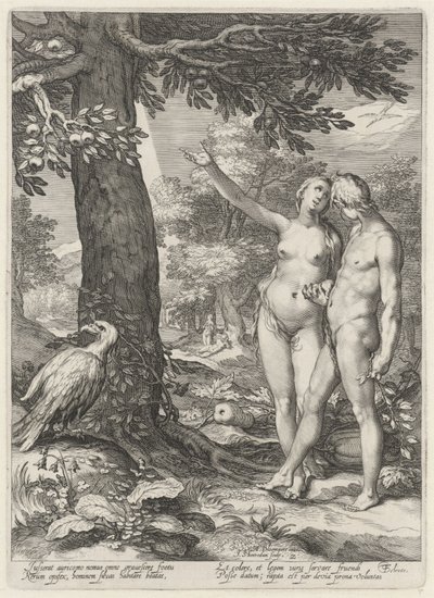 Adam and Eve before the Tree of Knowledge of Good and Evil (series title: Adam and Eve) by Jan Saenredam