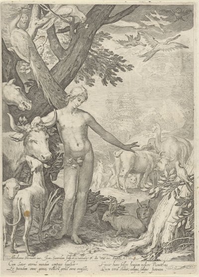 Adam Naming the Animals (Adam and Eve Series) by Jan Saenredam