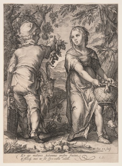 Autumn (Boy and Girl Harvesting Fruit), from The Four Seasons by Jan Saenredam