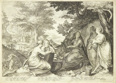 The Wise Virgins Gathered in a Landscape, in the Background John the Baptist Preaching by Jan Saenredam