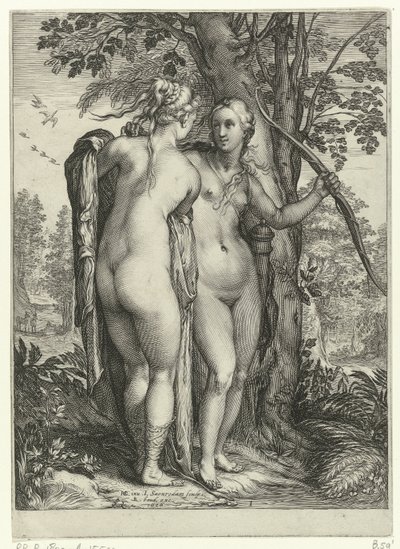Diana and a Nymph before a Tree (Diana and Her Nymphs) by Jan Saenredam