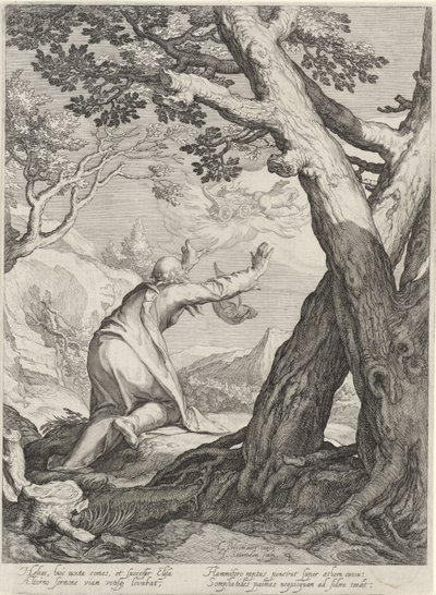 Elijah Leaves the World in a Fiery Chariot and Leaves His Mantle for Elisha (Four Scenes from the Lives of the Prophets Ahijah and Elijah) by Jan Saenredam