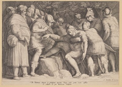 The Wounded Scipio Carried from Battle by his Sons by Jan Saenredam