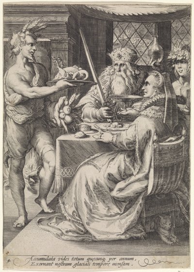 Winter, Company at a Set Table (Four Seasons series) by Jan Saenredam