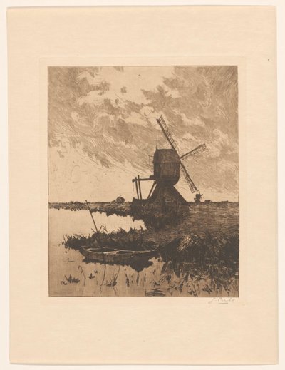 Landscape with Windmills near Haastrecht by Jan Sirks (signed by artist)
