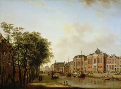 The Houtegracht, Now the Jonas Daniel Meijerplein, Amsterdam, with the Ashkenazi Synagogues, the Arsenal, the Portuguese Synagogue and Sailing Barges by Jan Ten Compe