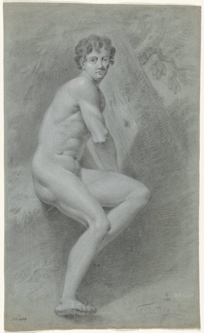 Sitting Male Nude, to the Right, in Front of a Tree by Jan Tersteeg (possibly)