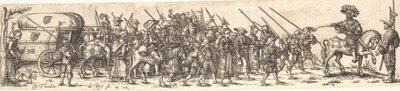 Troops of Soldiers, Foremost an Officer on Horseback by Jan Theodor de Bry