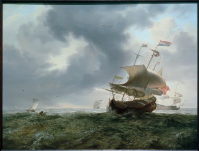 Battleships and Fishing Boats in Stormy Sea by Jan Theunisz. Blanckerhoff