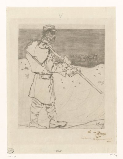 Shell Fisherman with Net on the Beach at Katwijk aan Zee by Jan Toorop (signed by artist)
