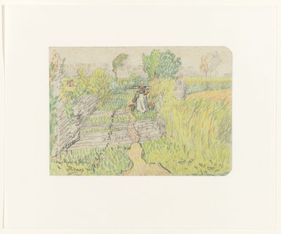 Peasant Woman with Yoke and Milk Buckets Walking Through a Cornfield by Jan Toorop