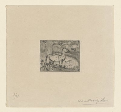 Deer by a Tree in Front of a Pond by Jan Toorop