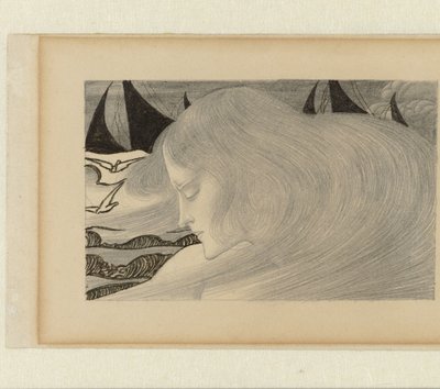 Young Woman with Wavy Hair in Front of a Sea with Ships by Jan Toorop