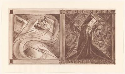 Cover for Wendingen with a Nun with Flowers and Two Spirits, One Holding a Mask by Jan Toorop