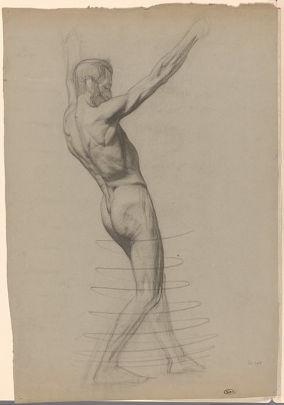 Standing Male Nude with Raised Arms, Facing Right by Jan Veth
