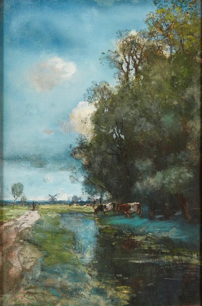 Cattle Watering in a Dutch River Landscape by Jan Vorlyk