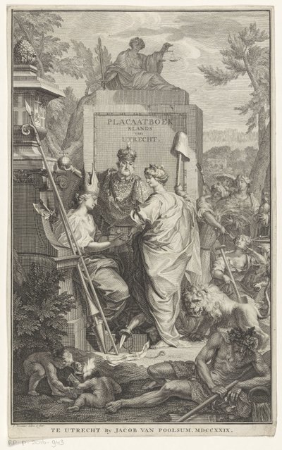 Allegorical Representation with the Foundation of Utrecht (Title Page for: Johan van de Water, Placaatboek, 1729) by Jan Wandelaar