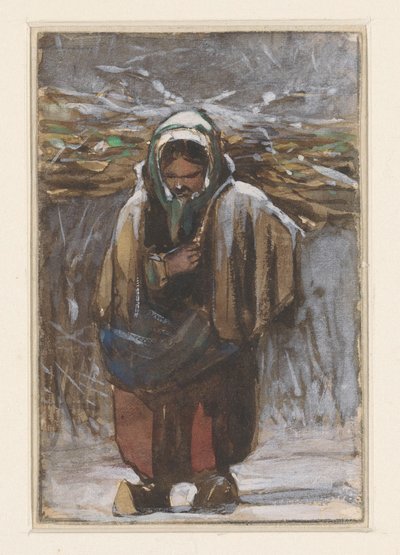 Peasant Woman with Firewood on Her Back in Winter Landscape by Jan Weissenbruch