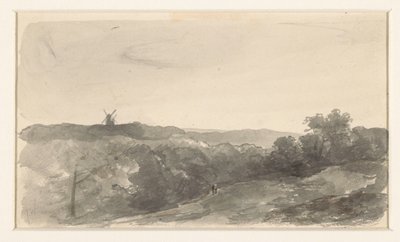Hilly landscape with mills by Jan Weissenbruch