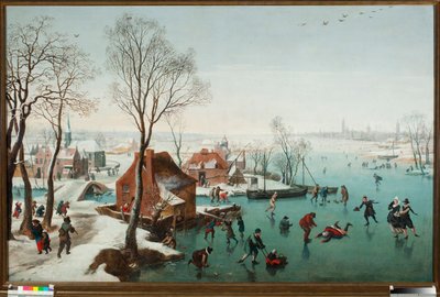 December, skaters on a lake by Jan Wildens