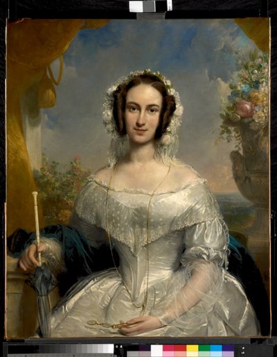Bridal Portrait of Agatha Petronella Hartsen (1814-1878), Wife of Jan van der Hoop (1811-1897) by Jan Willem Pieneman
