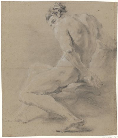 Seated Male Nude, Head Resting on Right Hand by Jan Willem Pieneman