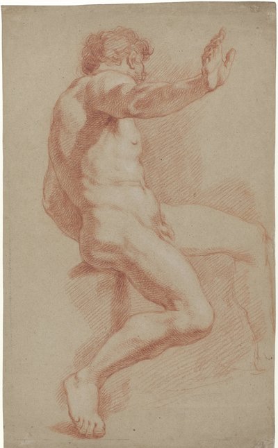 Seated Male Nude, Profile to the Right by Jan Willem Pieneman