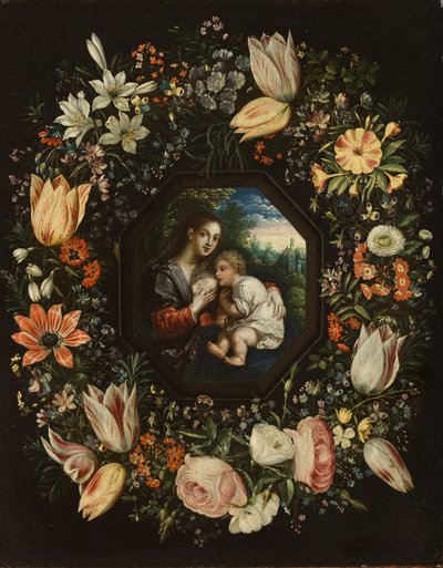 Madonna and Child in a Garland of Flowers by Jan and Balen, Hendrik van Brueghel