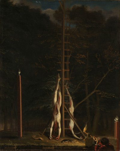 The Corpses of the De Witt Brothers, Jan and Cornelis, Hanging on the Groene Zoodje on the Vijverberg, The Hague, 1672 by Jan de Baen (attributed to)