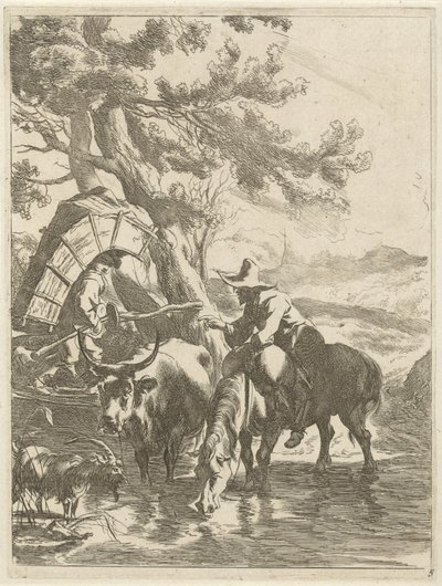 Shepherd and Boy with Pack by a Stream by Jan de Visscher